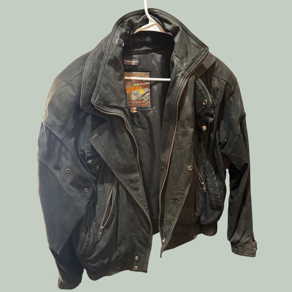Vintage Wilson's Adventure Bound Originals Mens Black Leather Bomber Jacket Med